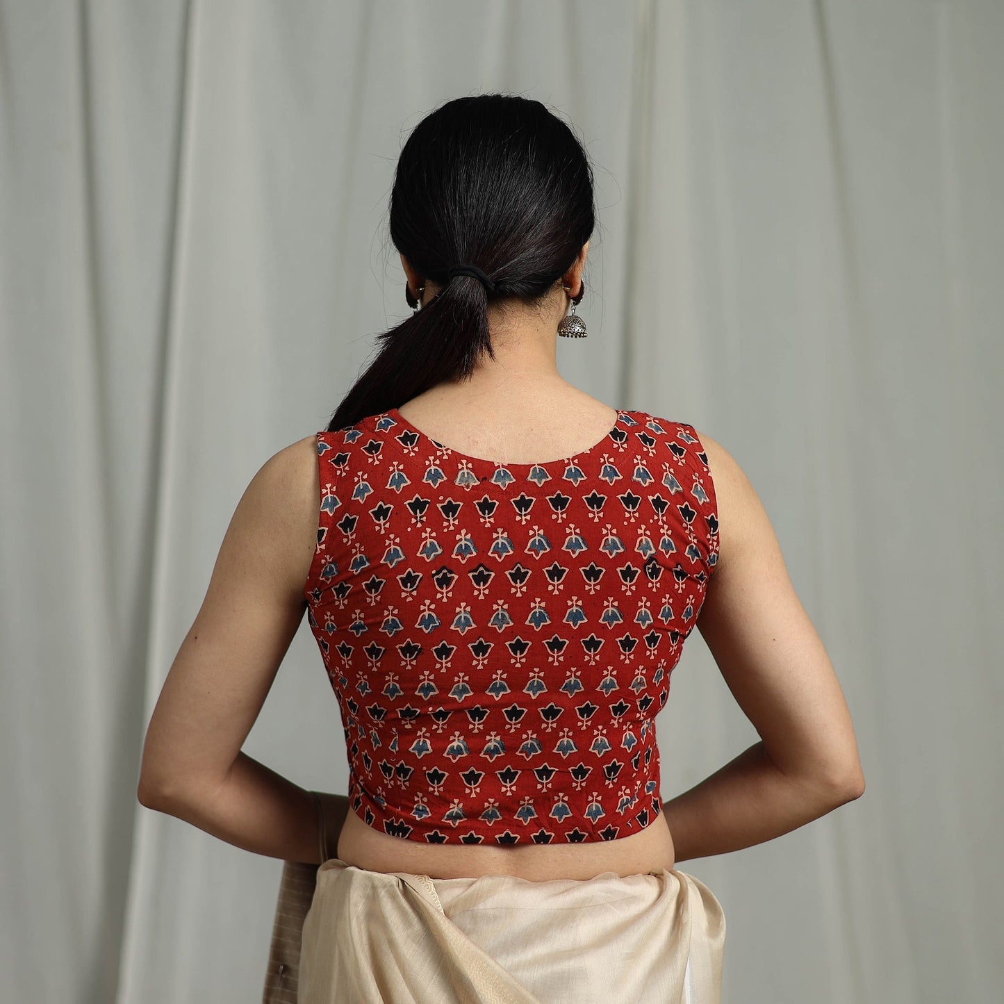 Hand natural dyed cotton readymade blouse 15 - handcrafted
