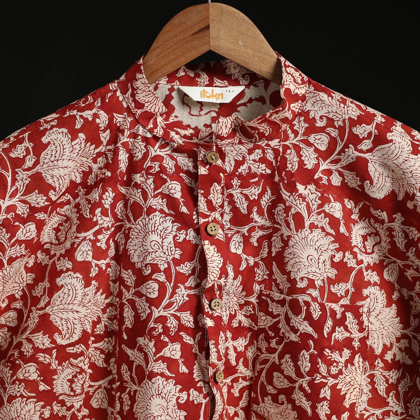 Hand block print natural dyed cotton short bagru kurta