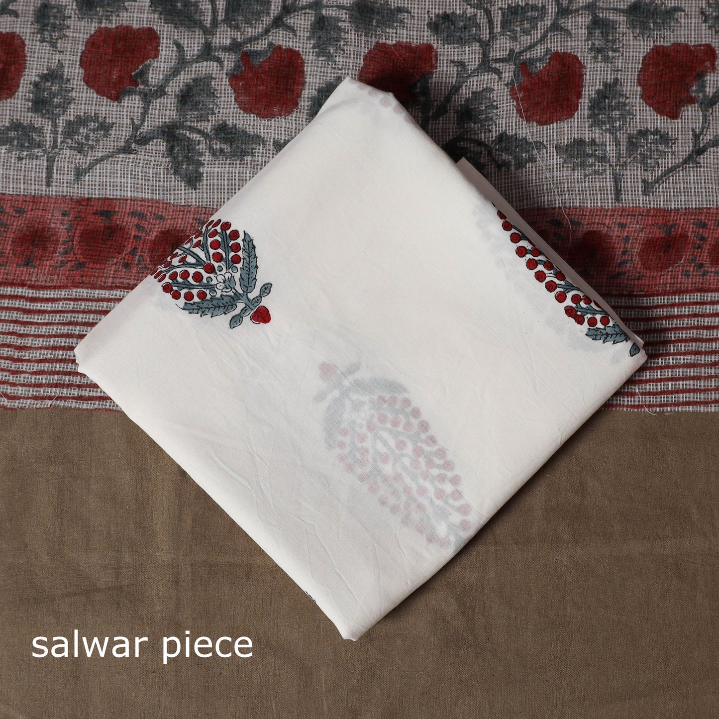 Hand block print sanganeri cotton 3pc unstitched dress