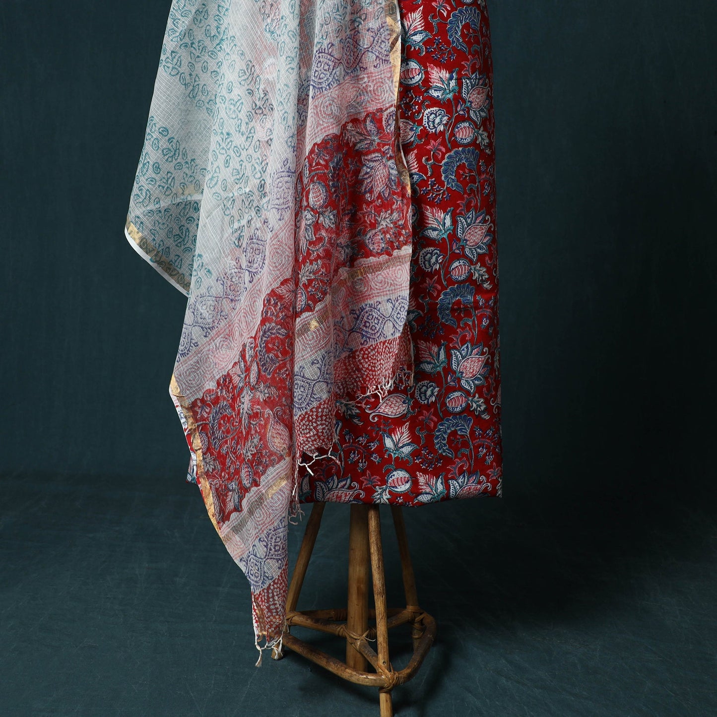 Hand block print sanganeri cotton 3pc unstitched dress