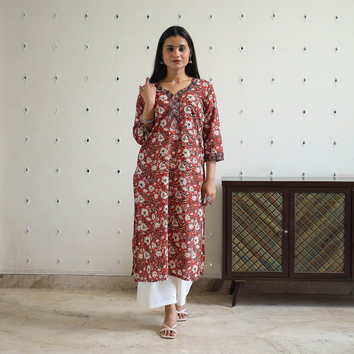 Hand Block Printed Cotton Straight Bagru Kurta for Women