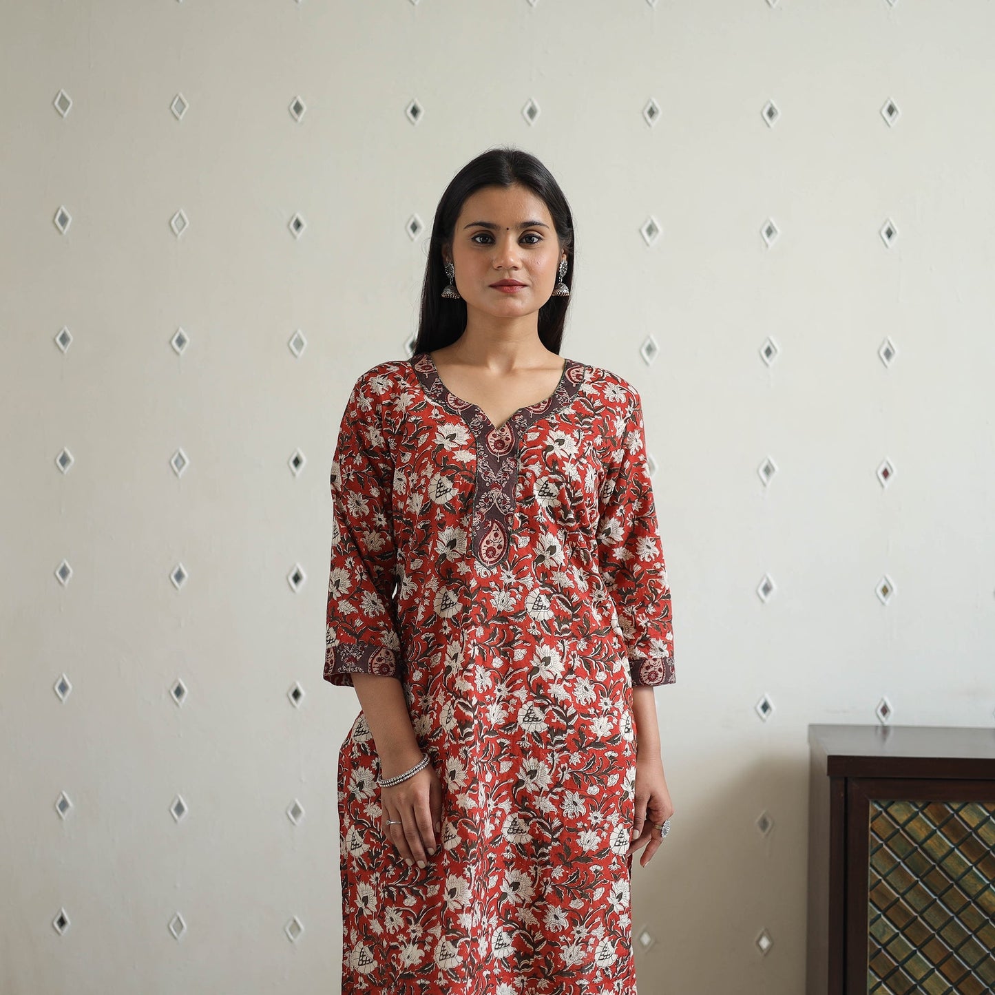 Hand Block Printed Cotton Straight Bagru Kurta for Women