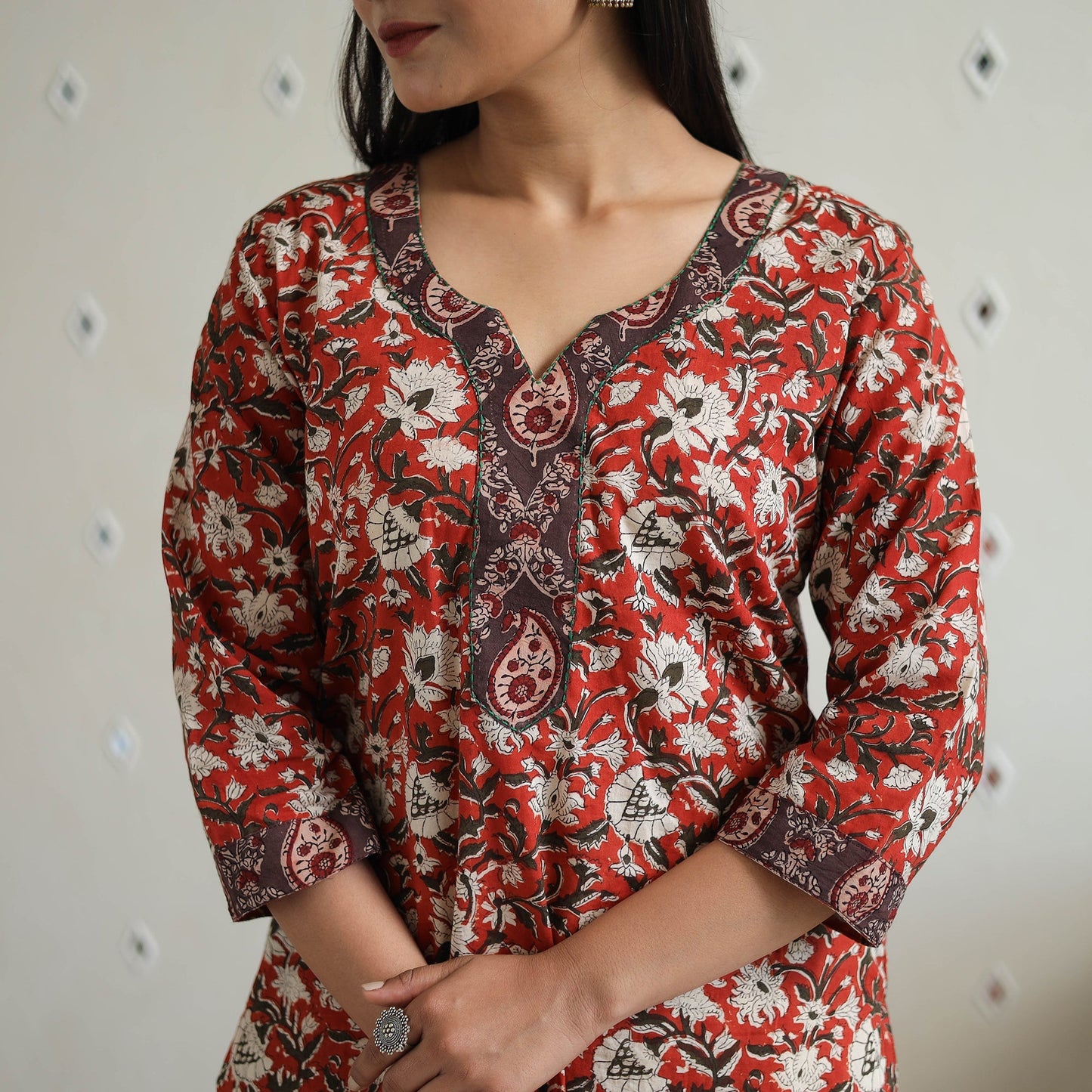 Hand Block Printed Cotton Straight Bagru Kurta for Women