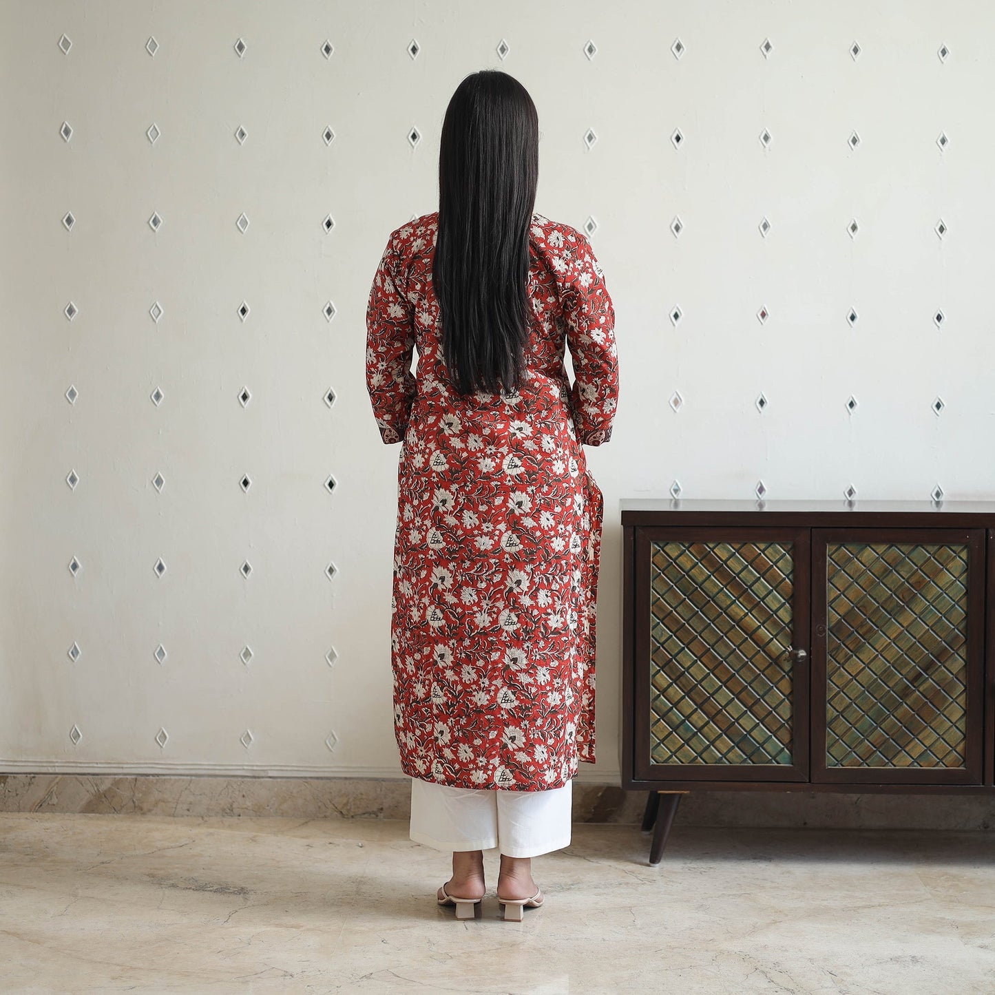 Hand Block Printed Cotton Straight Bagru Kurta for Women