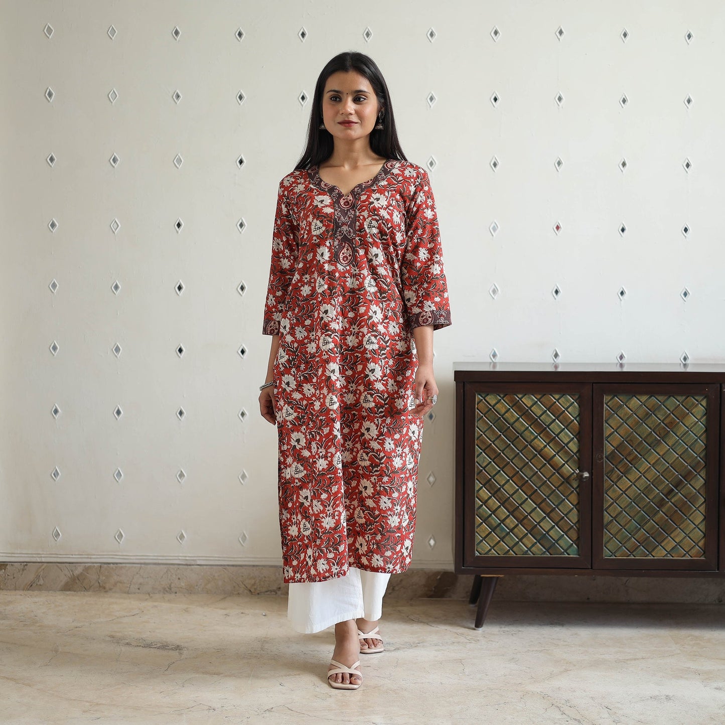 Hand Block Printed Cotton Straight Bagru Kurta for Women