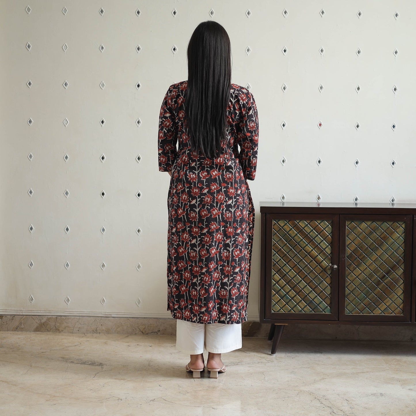 Hand Block Printed Cotton Straight Bagru Kurta for Women