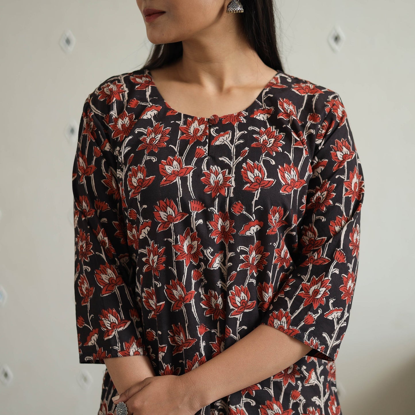 Hand Block Printed Cotton Straight Bagru Kurta for Women