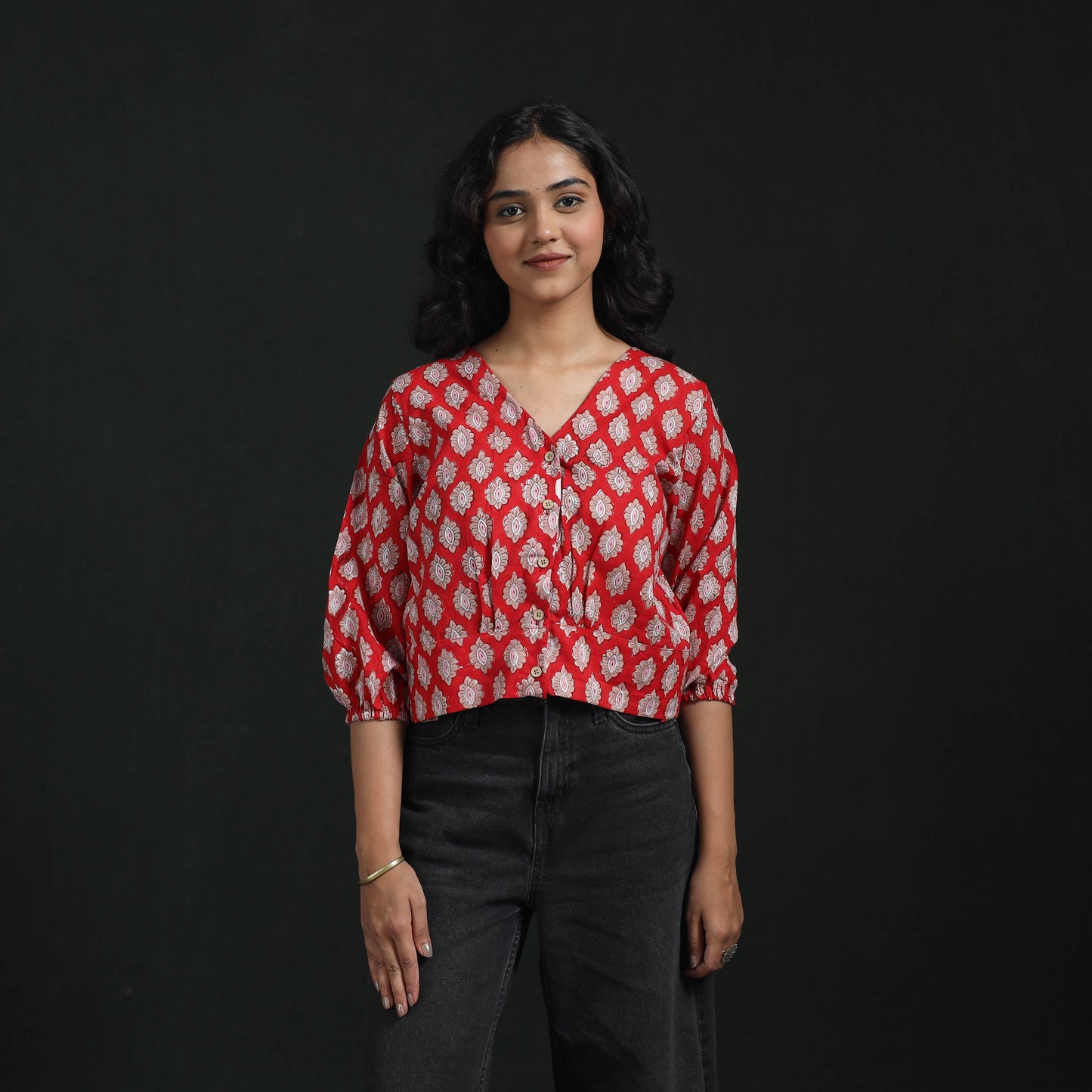 Hand block sanganeri print cotton floral crop top 02