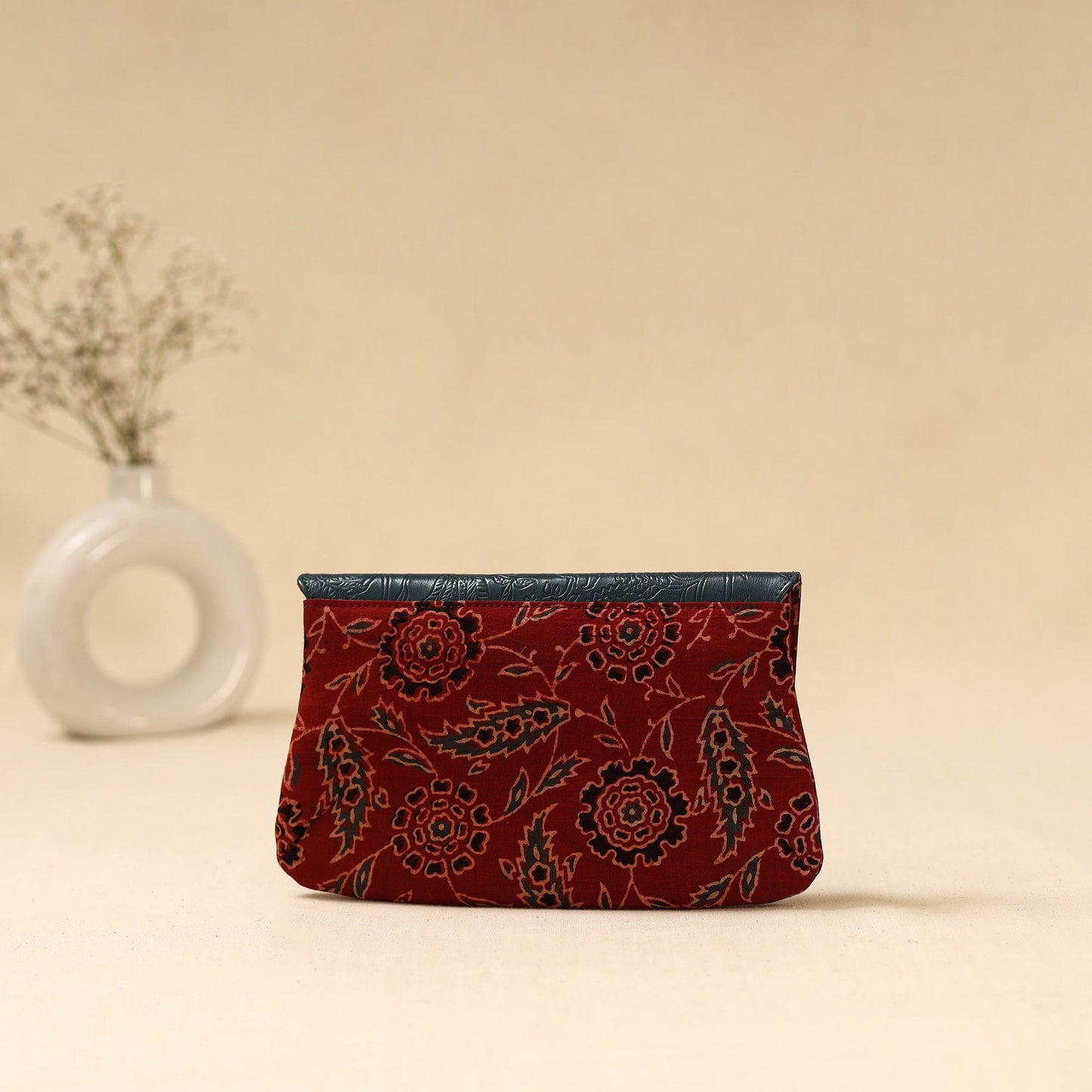 Hand clutch with embossed leather flap 17 - handcrafted