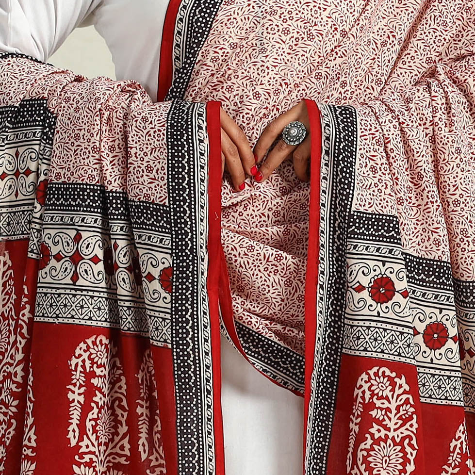 Red - hand cotton bagh dupatta 27 - handcrafted