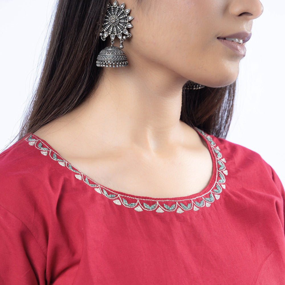 iTokri Casuals - Hand Embroidered Cotton Long Kurta Online at iTokri.com