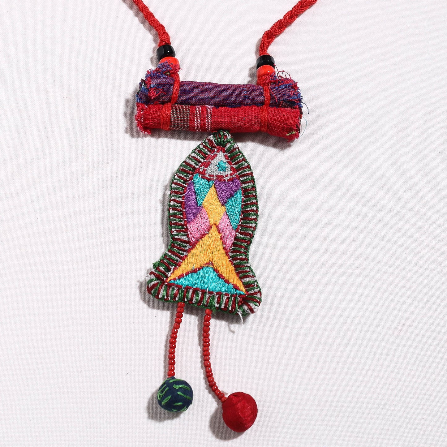 Hand Embroidered Fabart Necklace with Beadwork by Rangila Dhaga