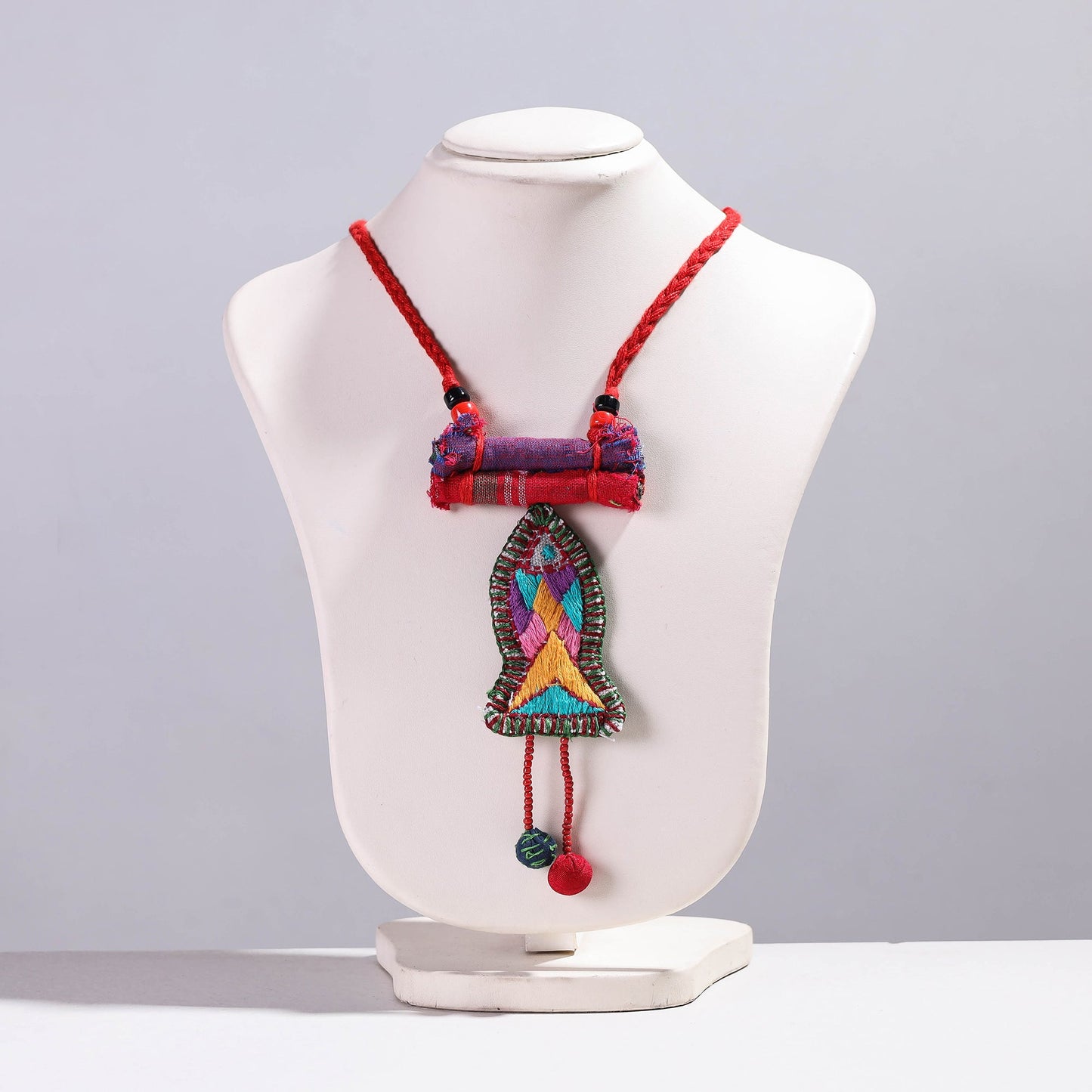 Hand Embroidered Fabart Necklace with Beadwork by Rangila Dhaga