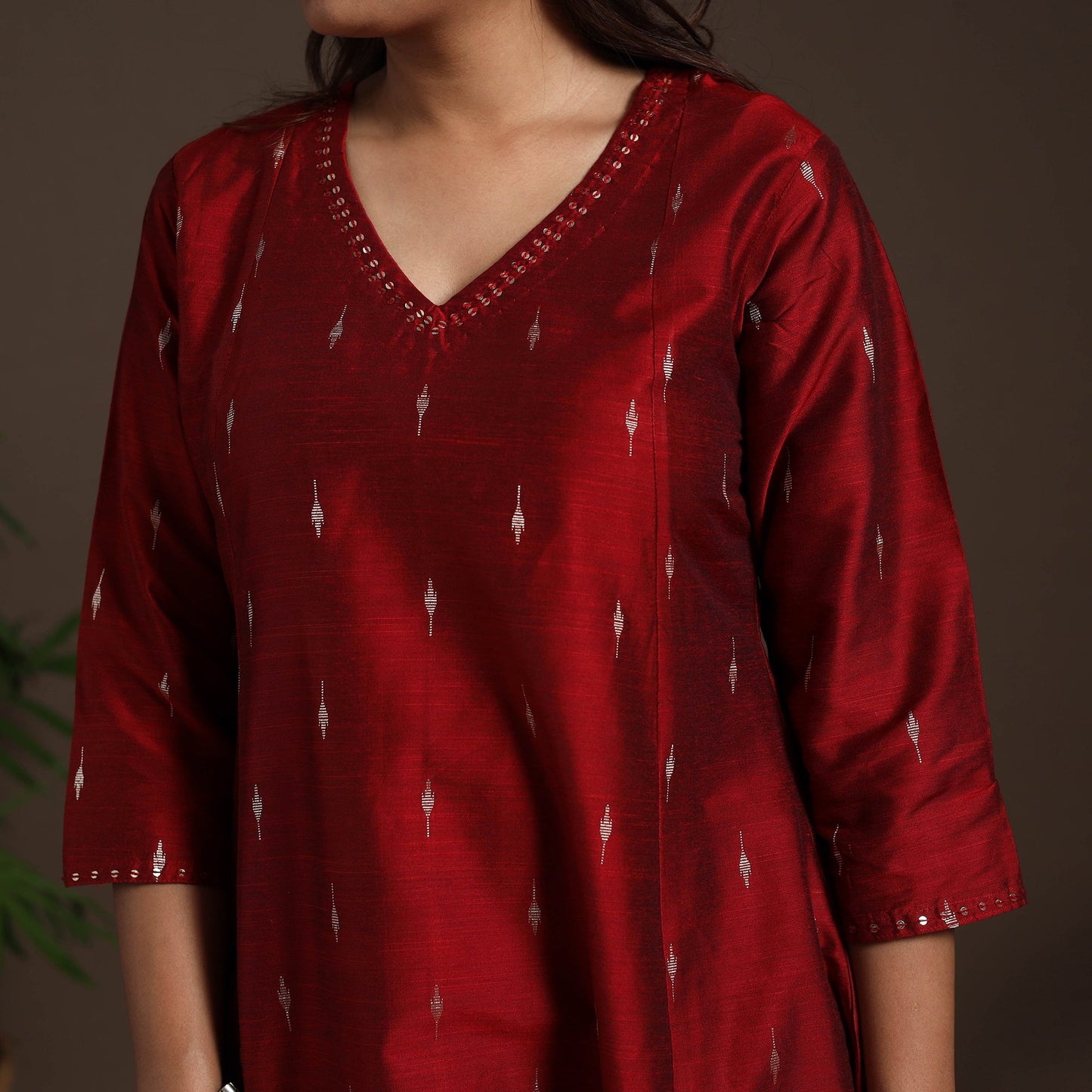 Red - hand embroidered a-line buti work spun dupion silk