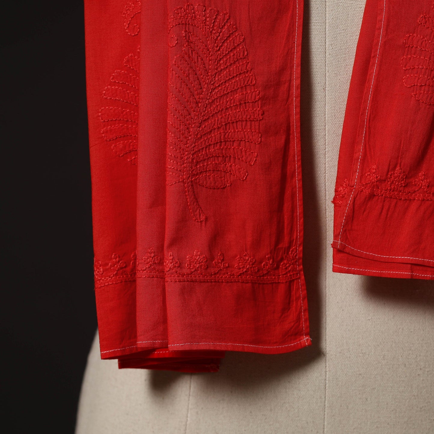 Red - hand embroidered lucknow chikankari cotton stole 02