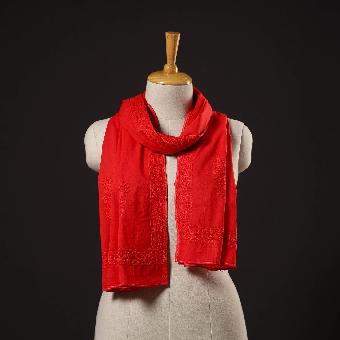 Red - hand embroidered lucknow chikankari cotton stole 03