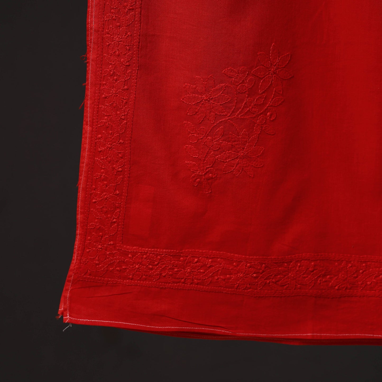 Red - hand embroidered lucknow chikankari cotton stole 04