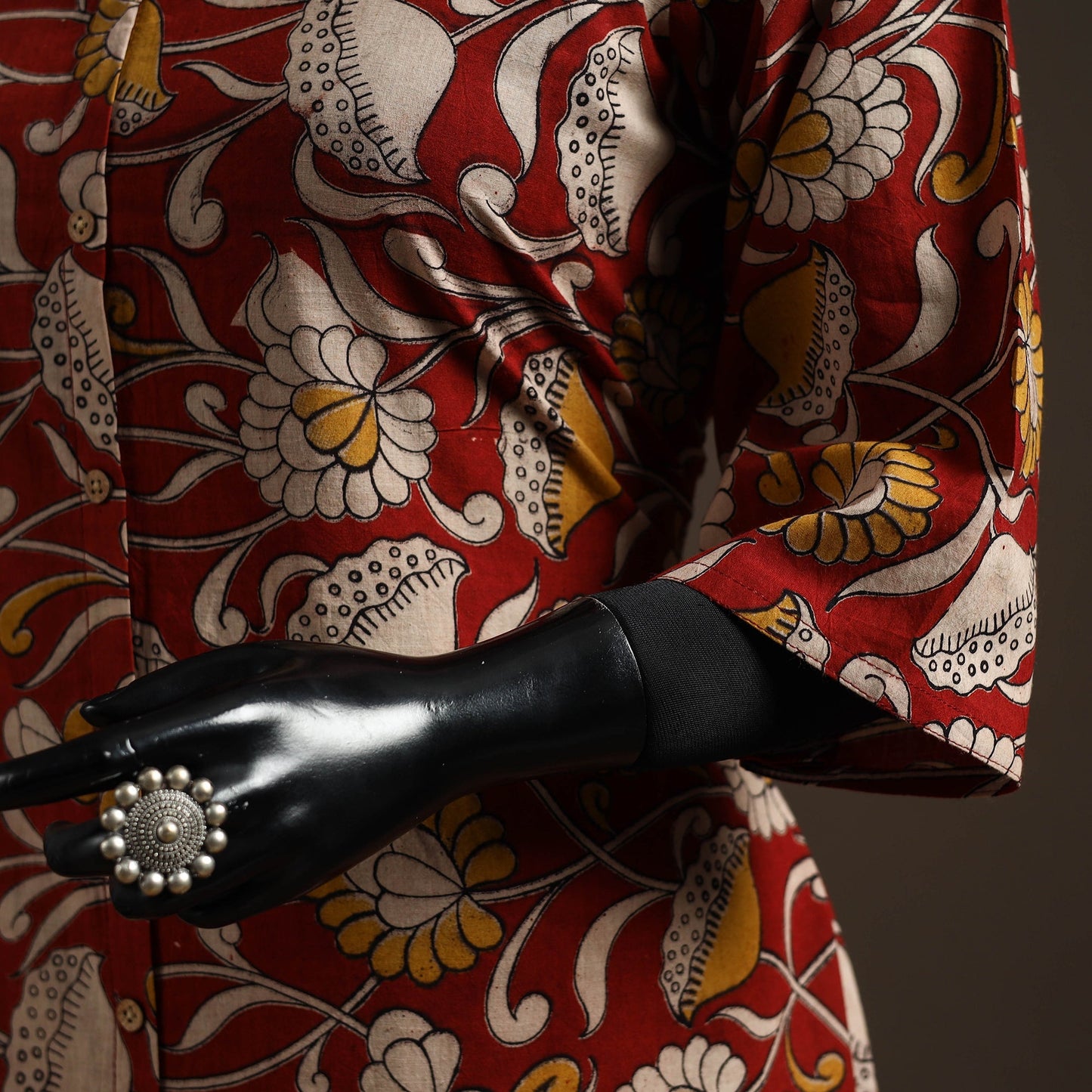 Hand embroidered printed cotton a-line kalamkari kurta