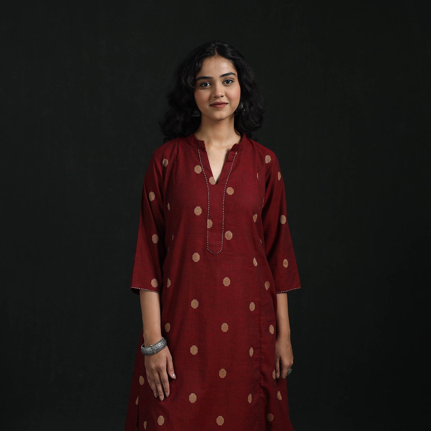 Hand embroidery a-line cotton jacquard kurta for women 11