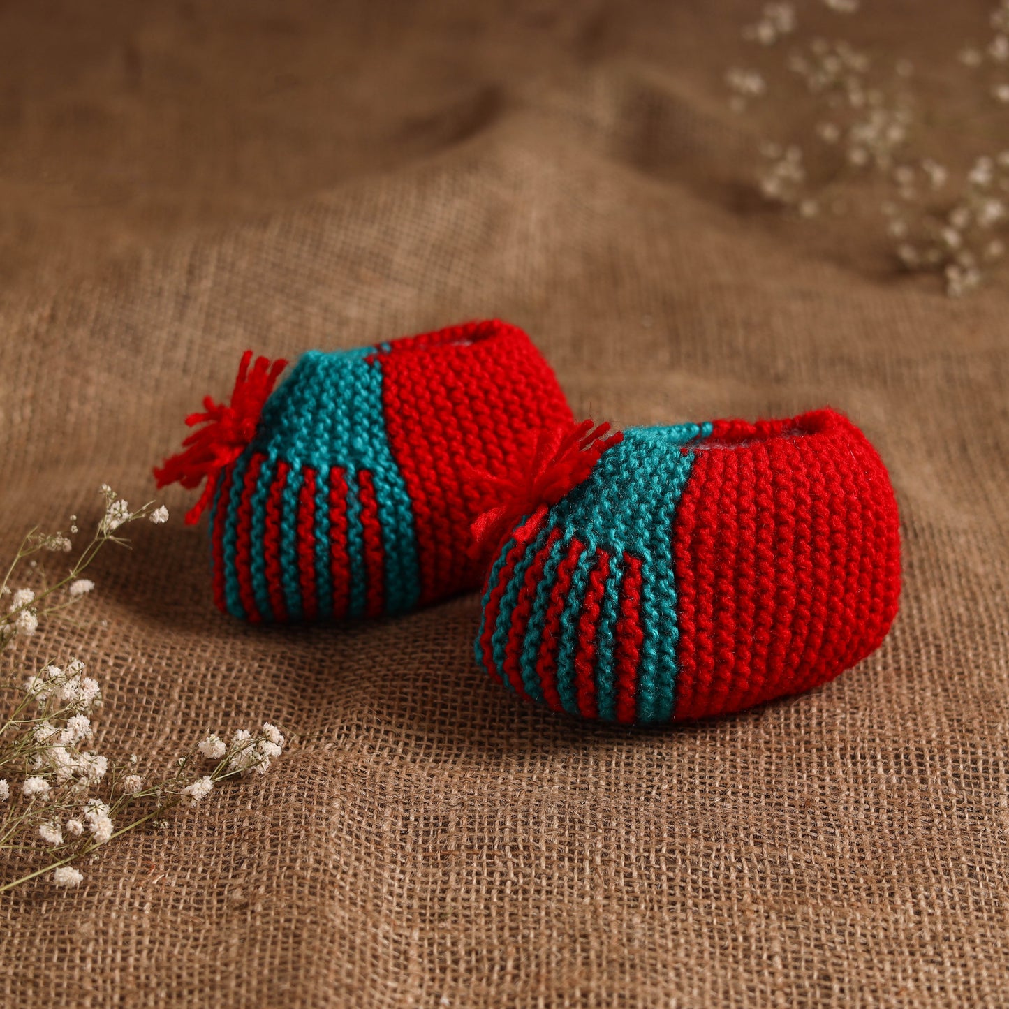Red - hand knitted woollen socks for kids (6-12 months) 11