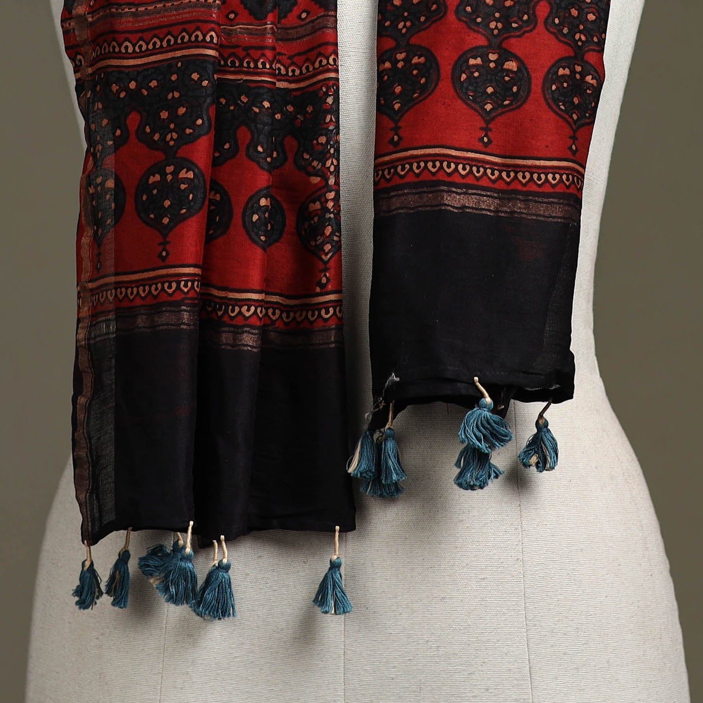 Hand natural dyed chanderi silk stole with tassels 03