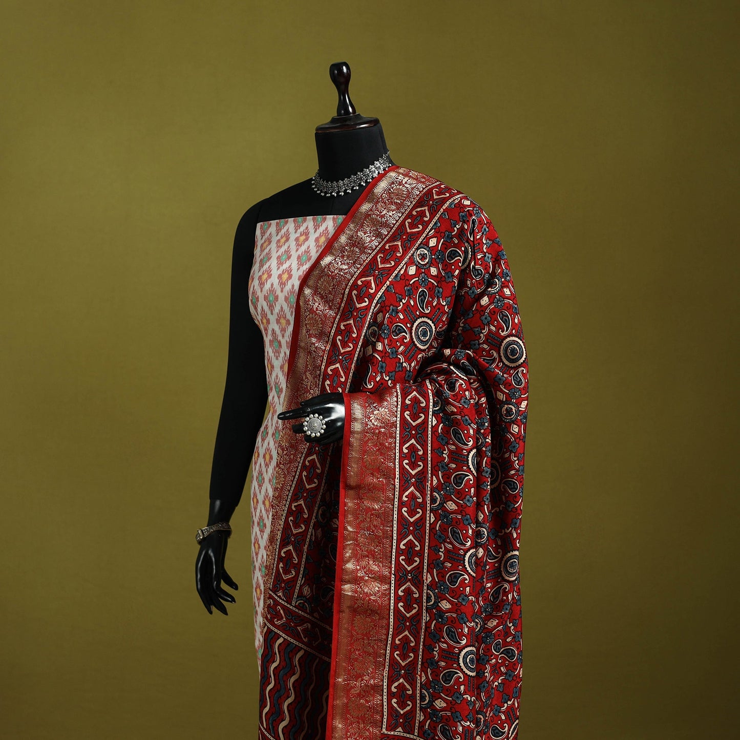 Hand natural dyed dola silk zari border dupatta