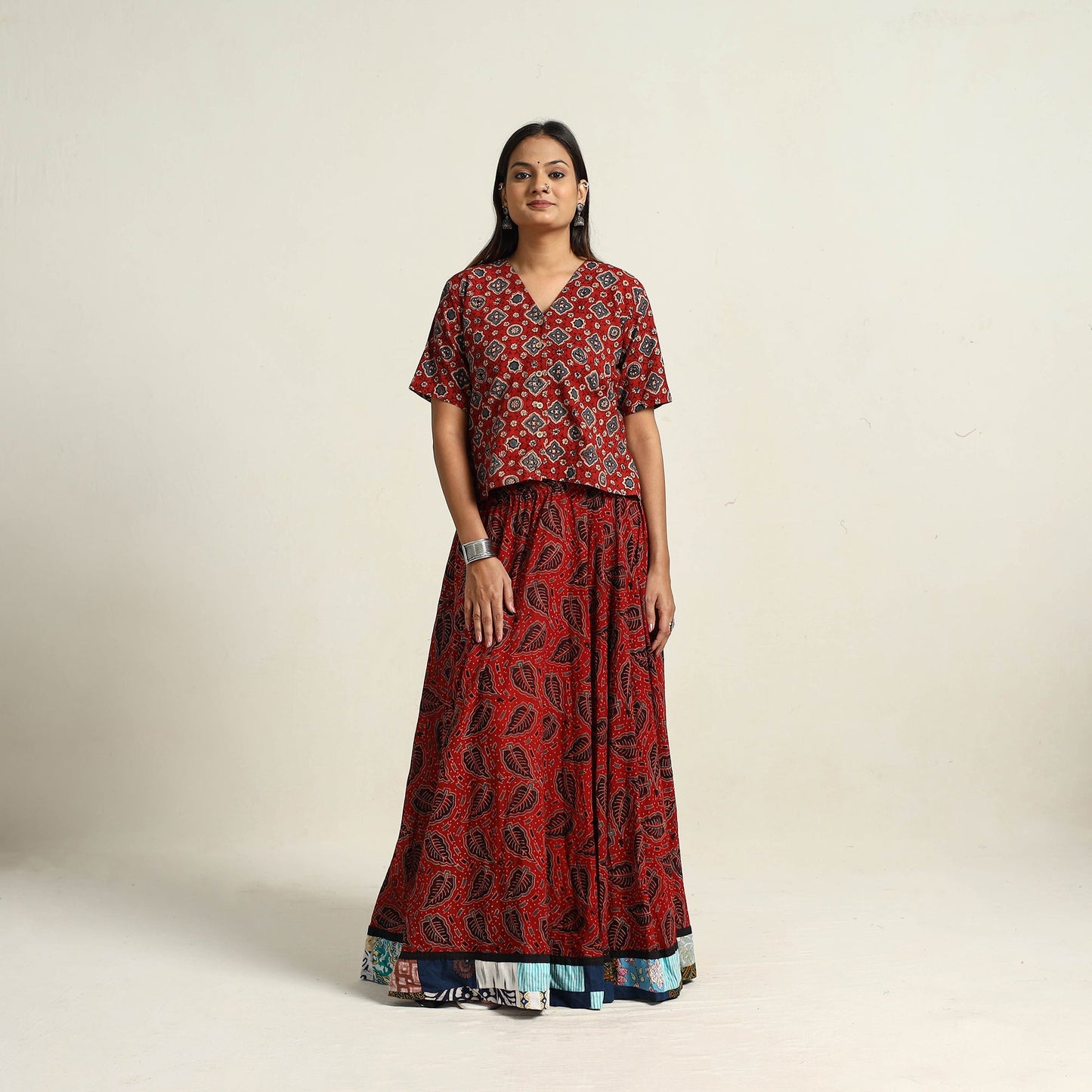 Cotton Ajrakh Print Long Skirt Online at iTokri.com