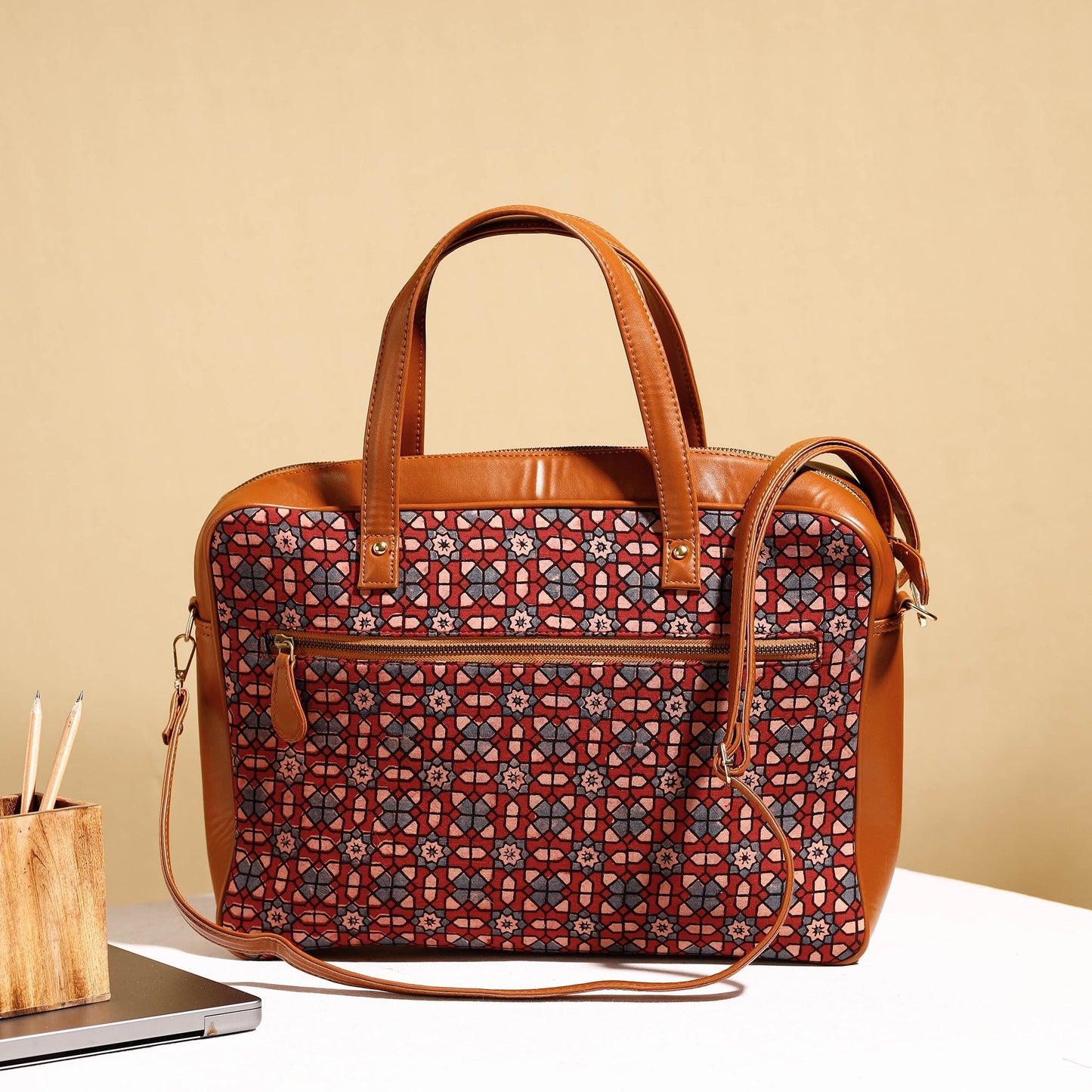 Handcrafted Ajrakh Block Printed Cotton Laptop Bag
