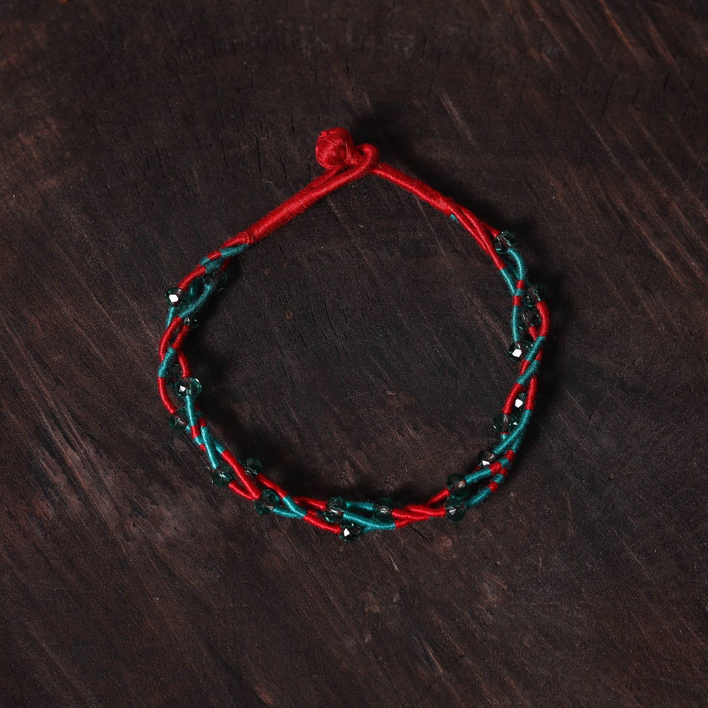 Red Handcrafted Bead & Thread Work Patwa Anklet