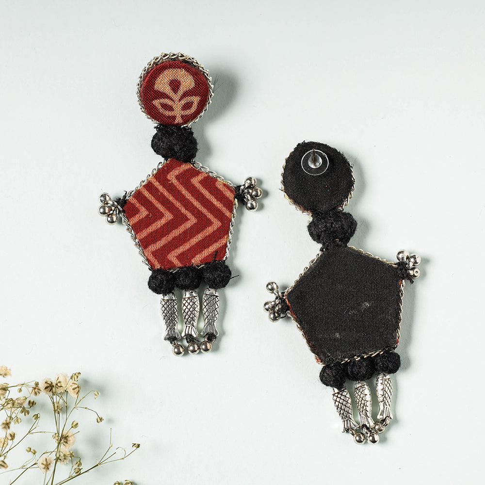 Handcrafted Ajrakh Print Beadwork Earrings