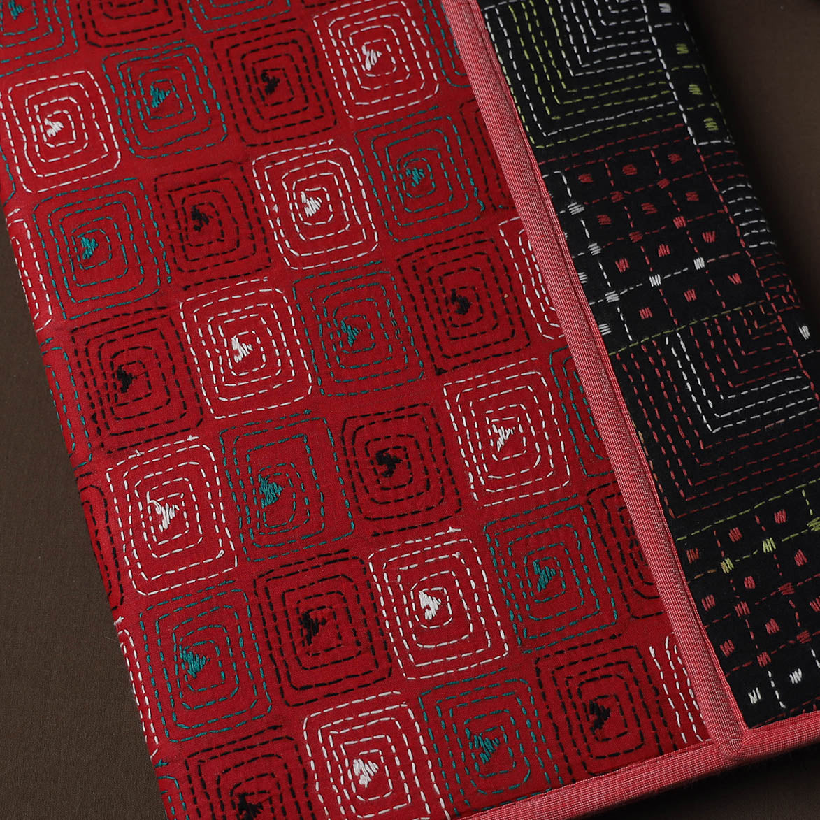 Red Handcrafted Bengal Kantha Work File Folder