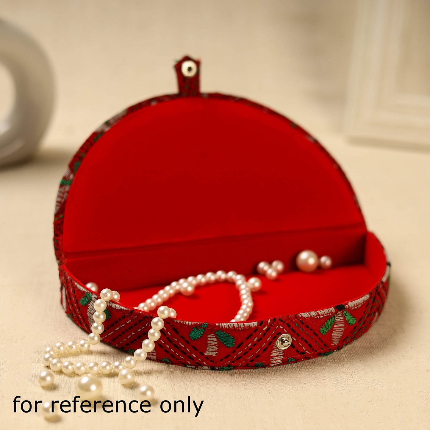 Red Handcrafted Bengal Kantha Work Jewelry Box