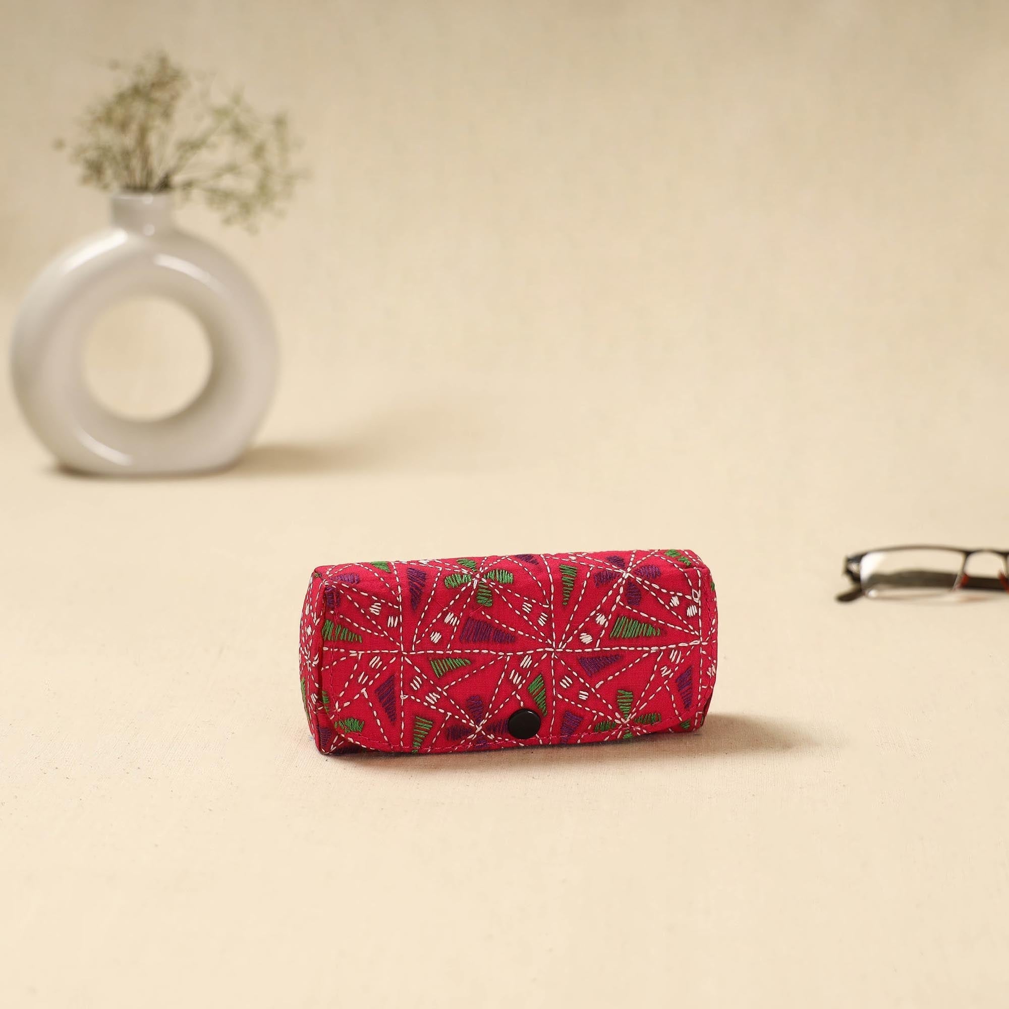 Red - Handcrafted Bengal Kantha Work Jewelry Box 39