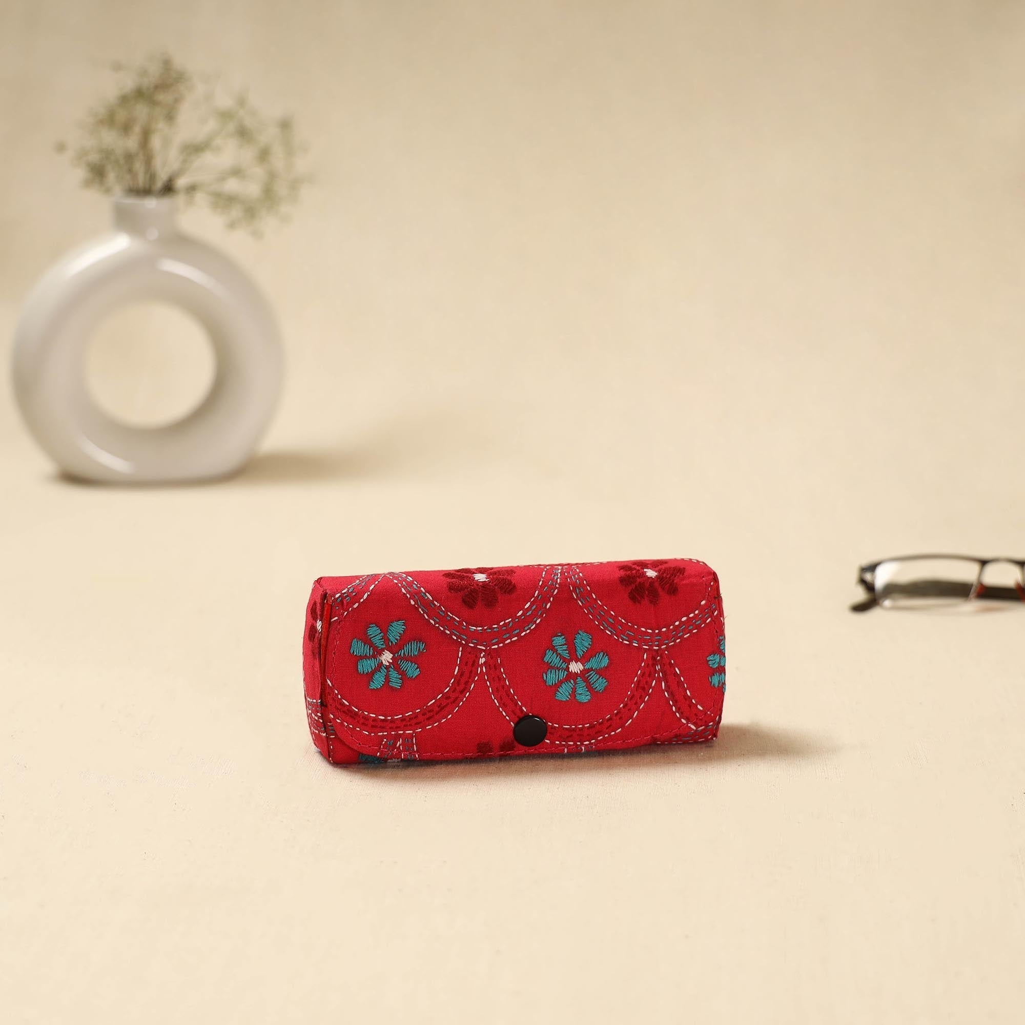 Red - Bengal Kantha Work Handcrafted Bangle Box (Small) main image 1