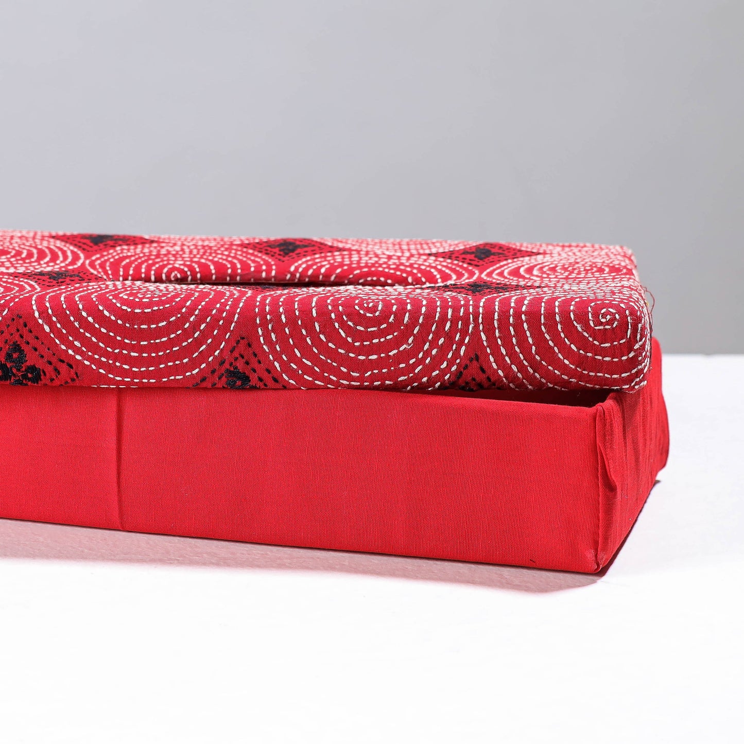 Red Handcrafted Bengal Kantha Work Tissue Box