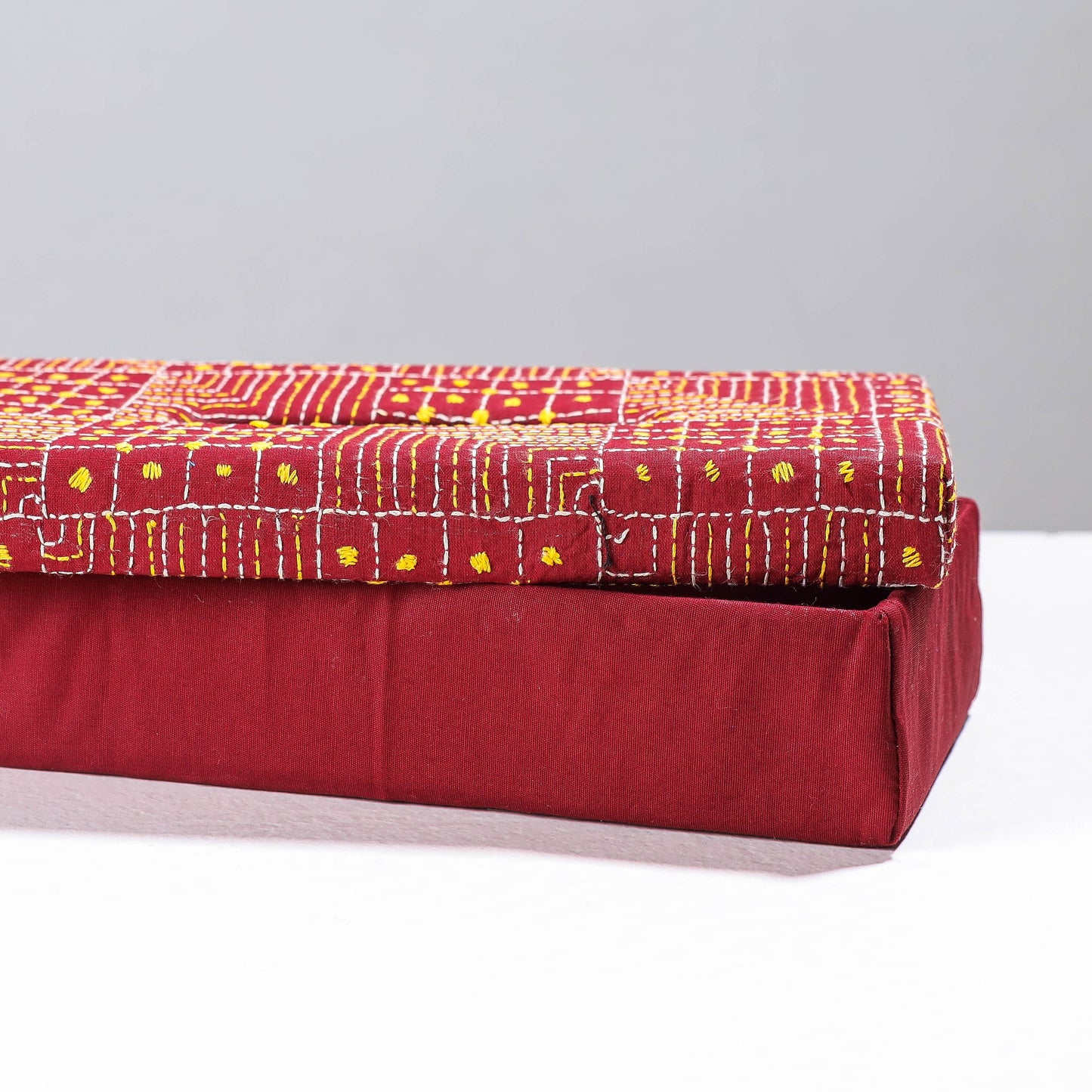 Red Handcrafted Bengal Kantha Work Tissue Box