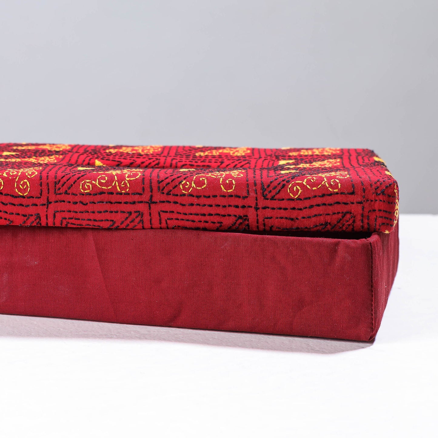 Red Handcrafted Bengal Kantha Work Tissue Box