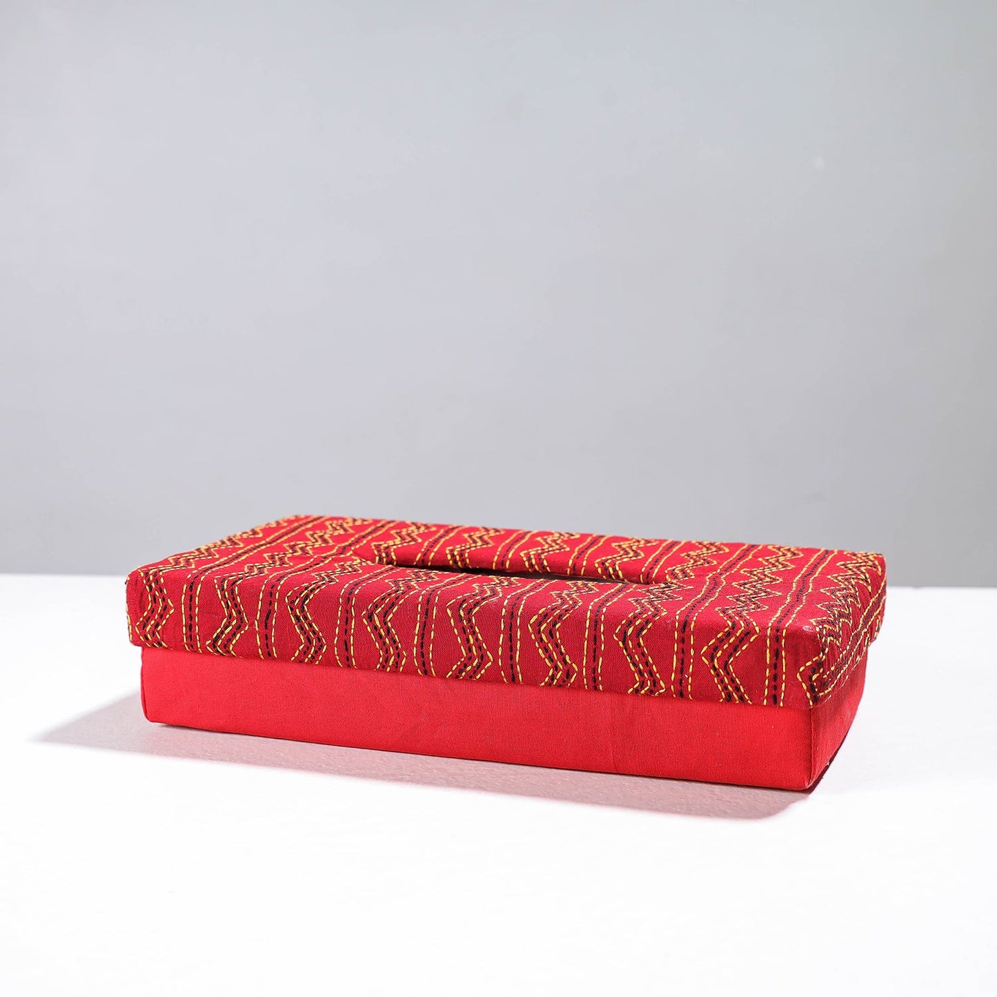 Red Handcrafted Bengal Kantha Work Tissue Box