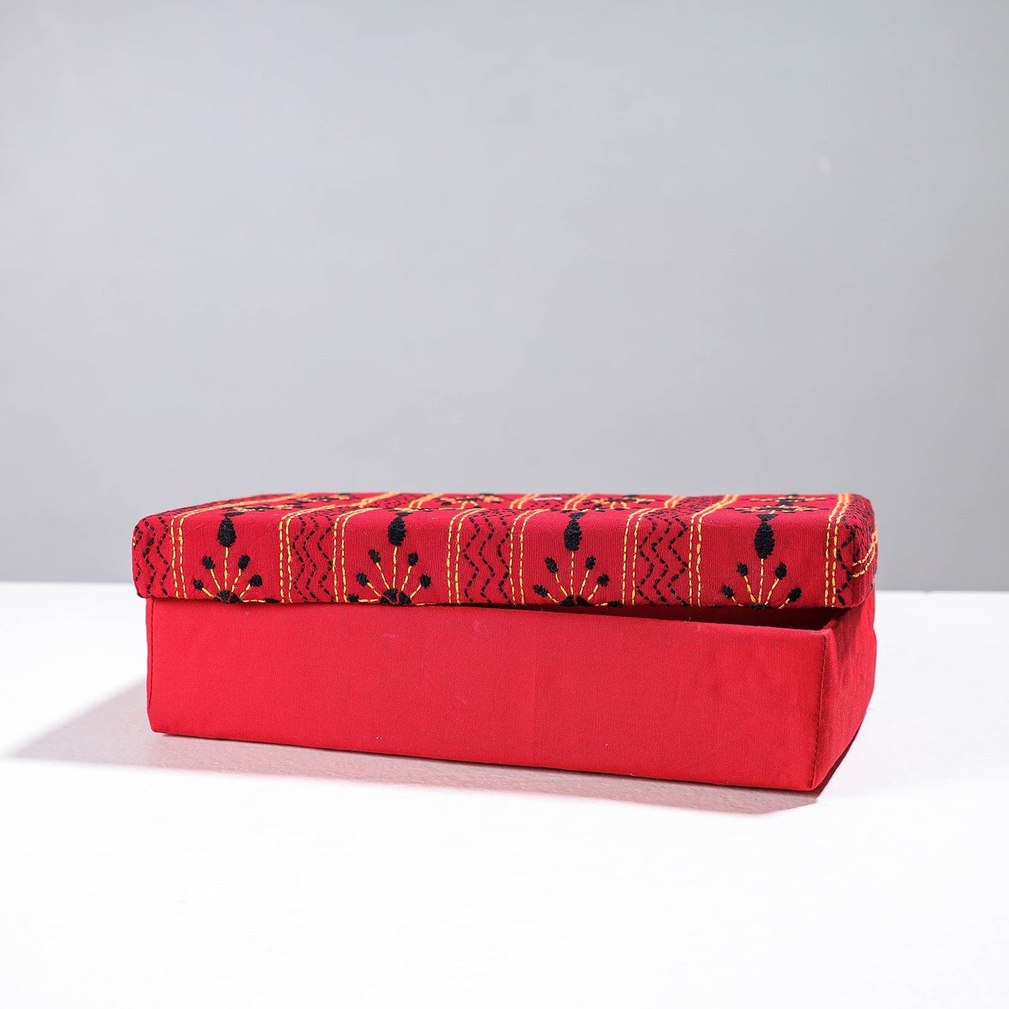 Red Handcrafted Bengal Kantha Work Tissue Box