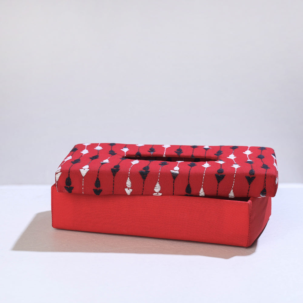Red Bengal Kantha Work Handcrafted Tissue Box