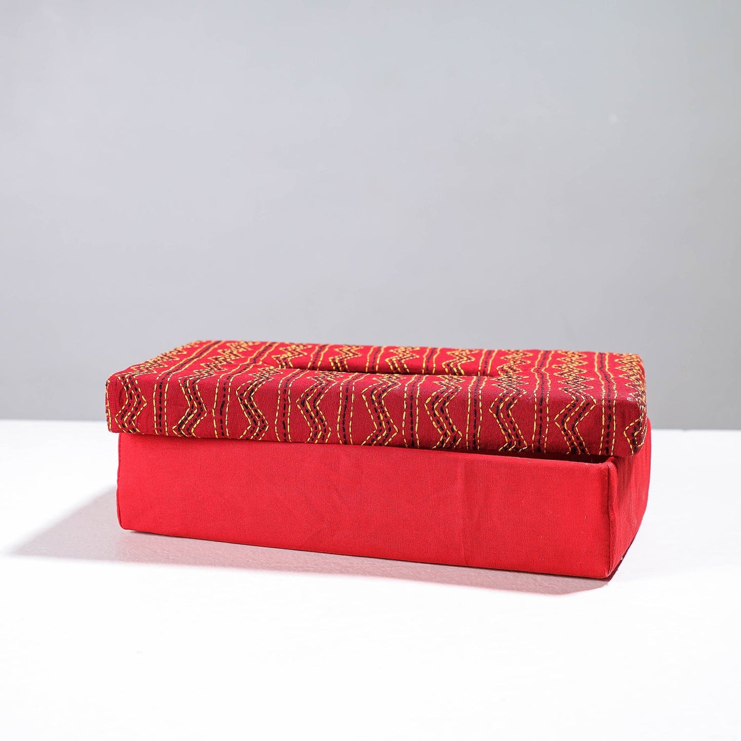 Red Handcrafted Bengal Kantha Work Tissue Box