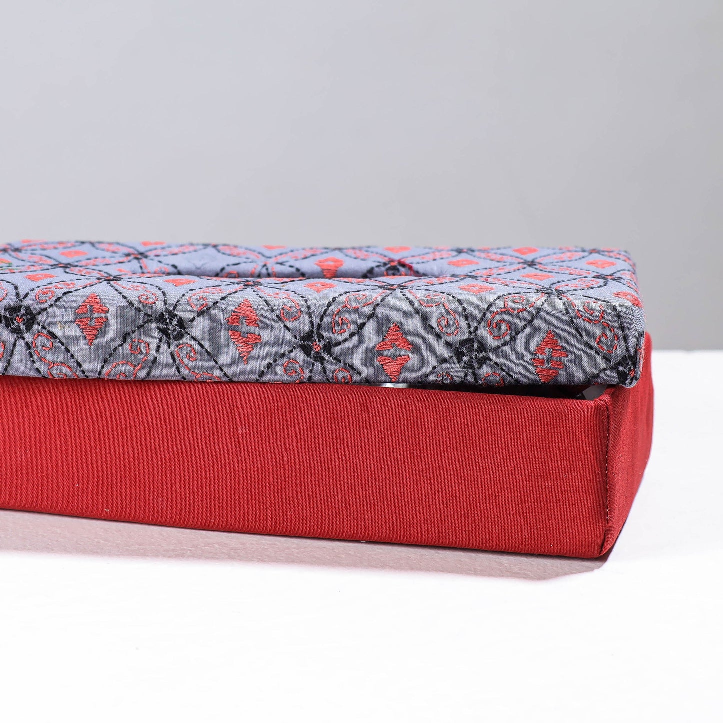 Red Handcrafted Bengal Kantha Work Tissue Box