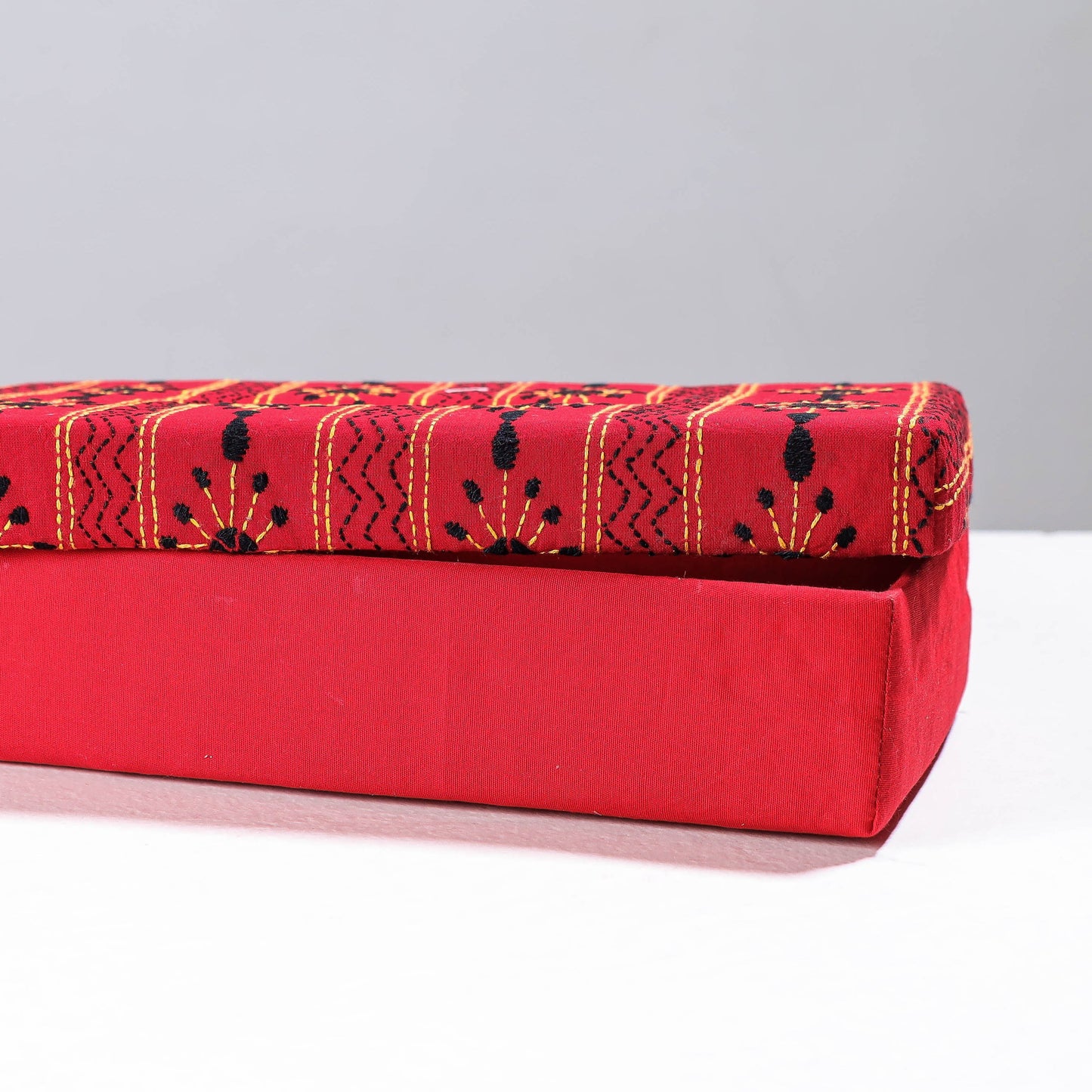 Red Handcrafted Bengal Kantha Work Tissue Box
