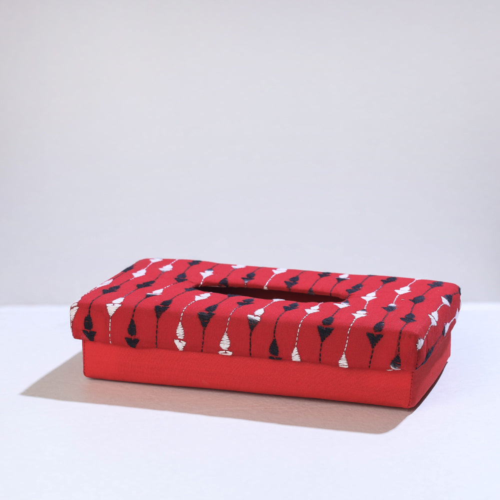 Red Bengal Kantha Work Handcrafted Tissue Box
