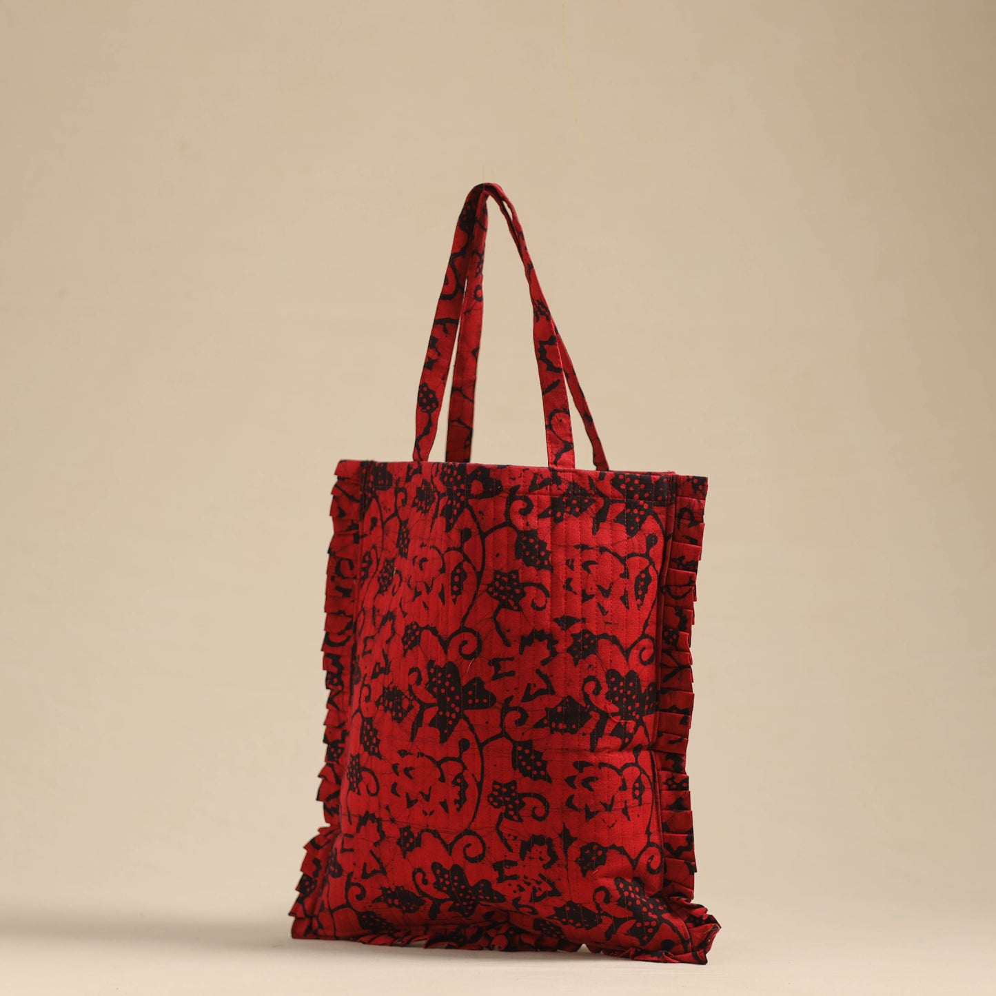 Buy Red Handcrafted Cotton Frill Jhola Bag Online in India 08