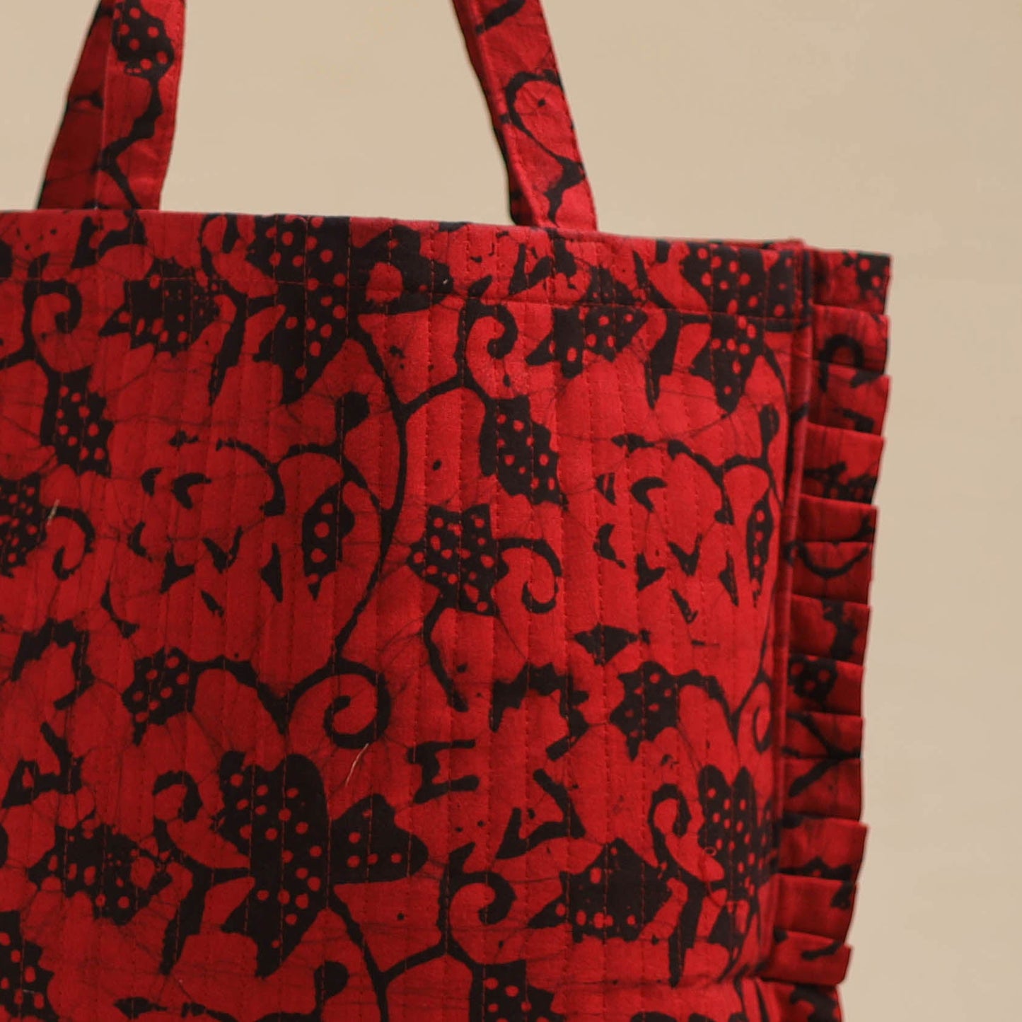 Buy Red Handcrafted Cotton Frill Jhola Bag Online in India 08