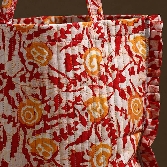 Red Handcrafted Cotton Frill Jhola Bag Online 14