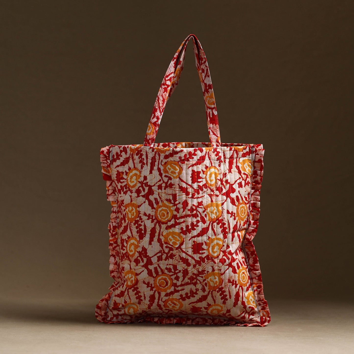 Red Handcrafted Cotton Frill Jhola Bag Online 14