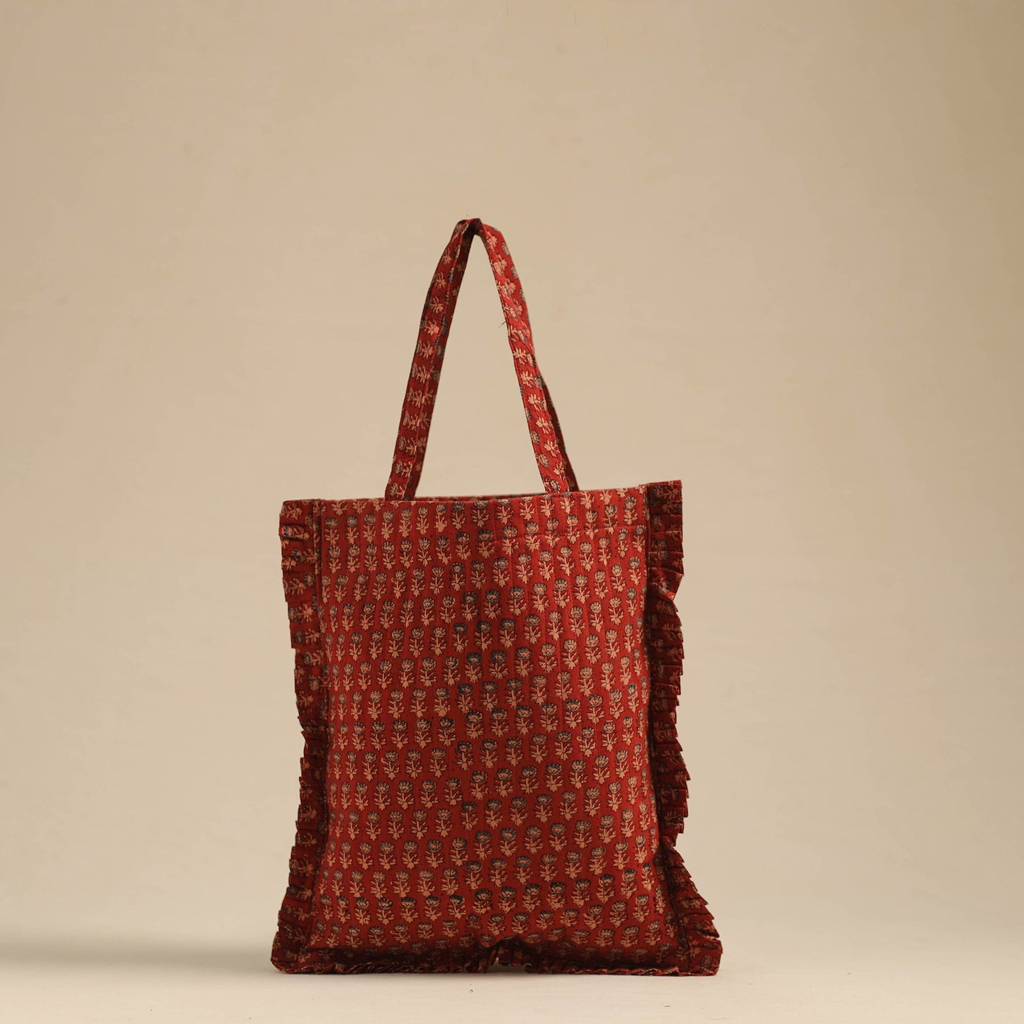 Red - handcrafted cotton frill jhola bag 25