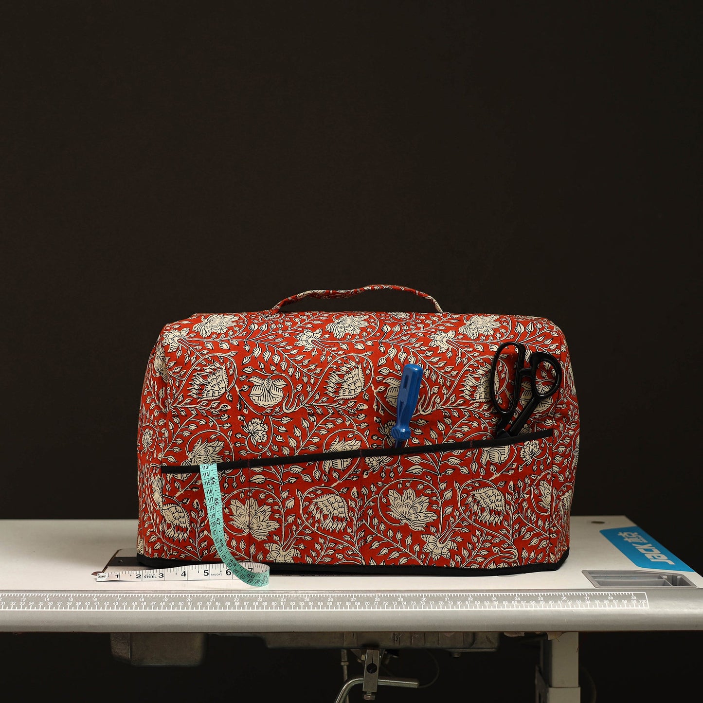 Red Handcrafted Cotton Sewing Machine Cover